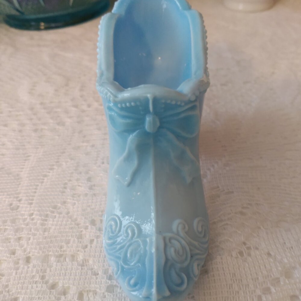 Vintage Fenton blue, satin glass, shoe - Picture 5 of 7